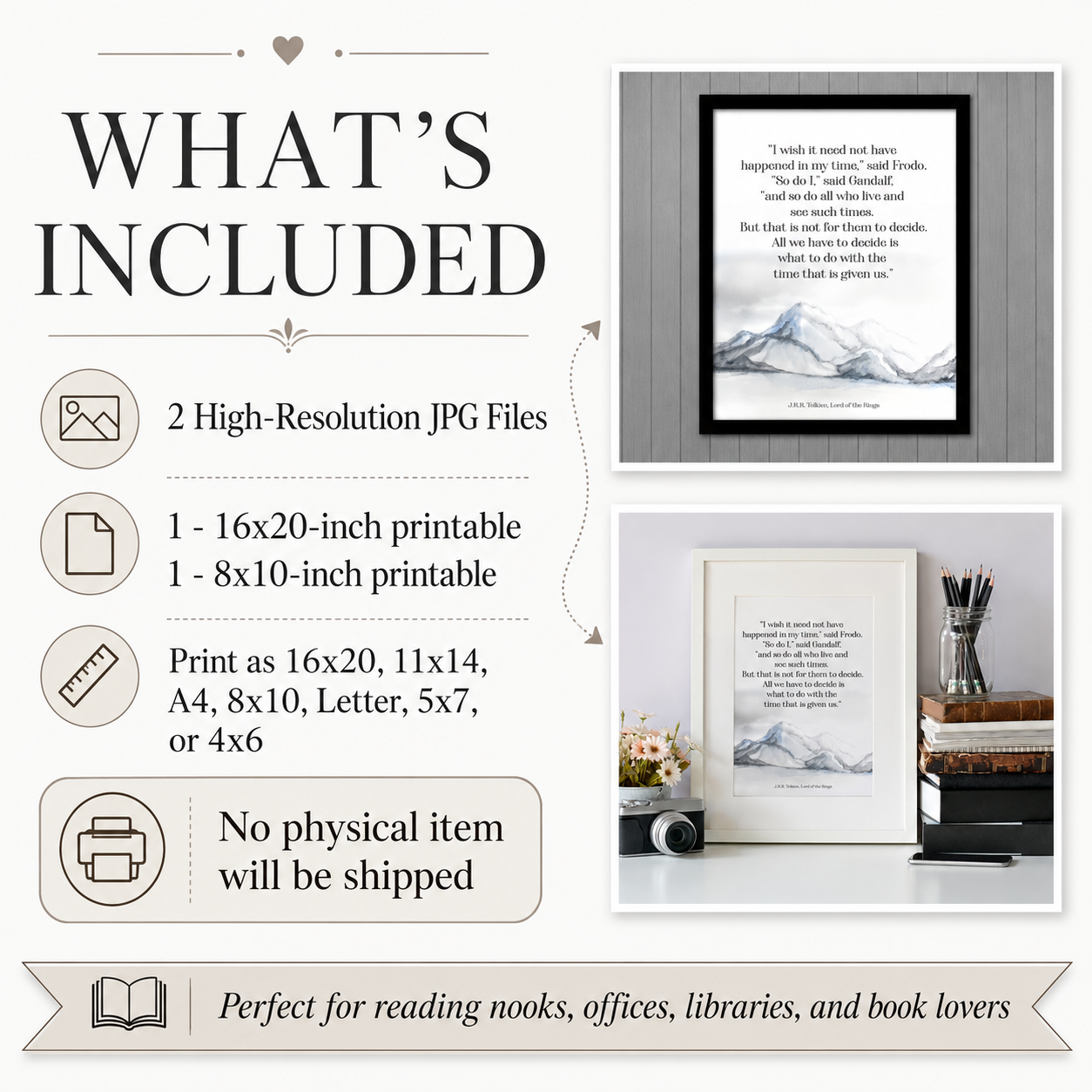 All We Have to Do Is Decide printable quote what’s included graphic with JPG file details, print sizes, and digital download notice