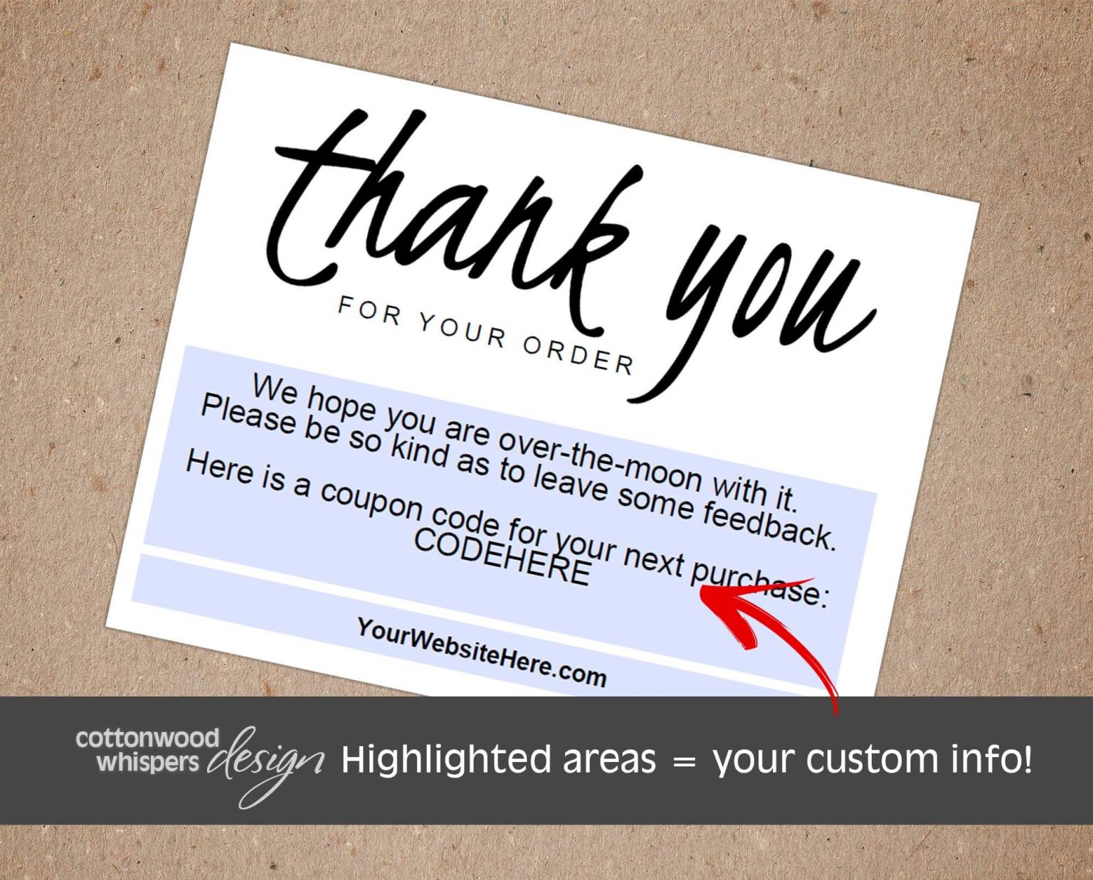 thank you for your order printable business card note etsy - thank you ...