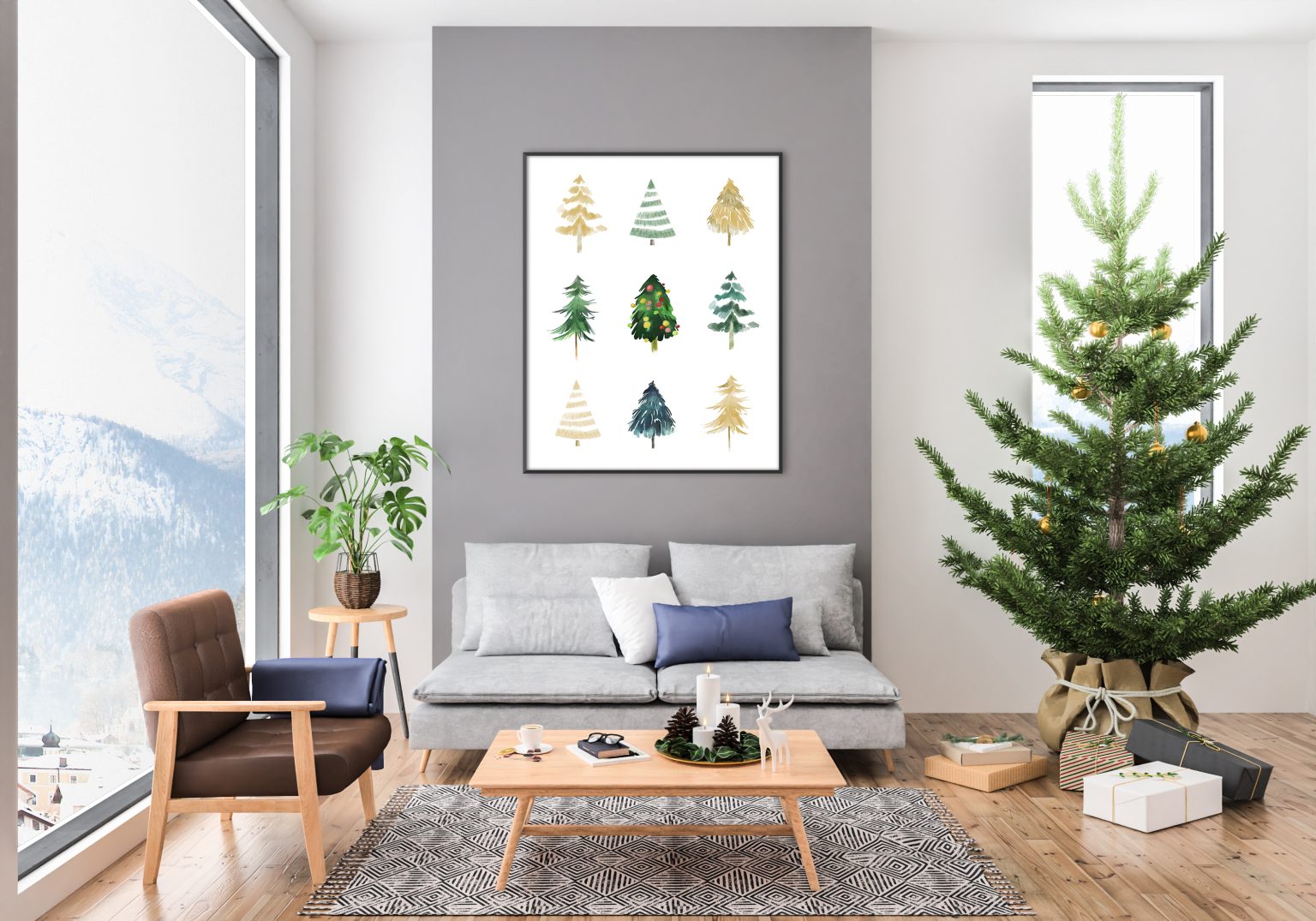 Christmas Tree PRINTABLE Wall Art, Abstract Christmas Trees Print in ...