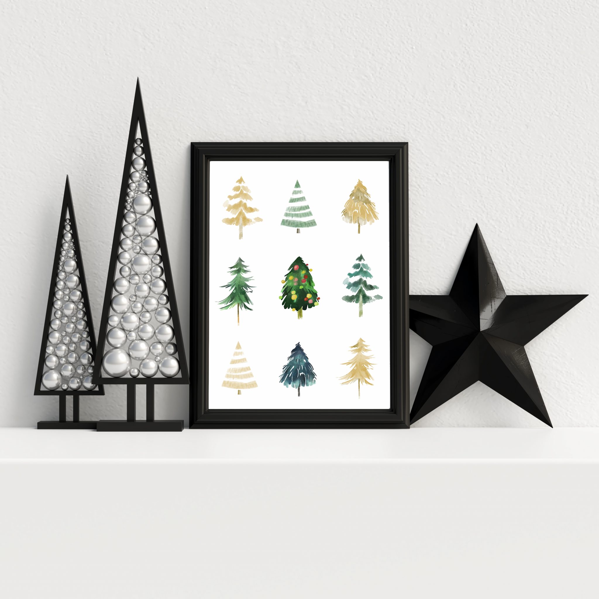Christmas Tree PRINTABLE Wall Art, Abstract Christmas Trees Print in