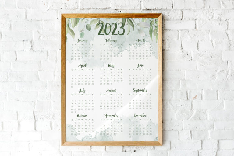 2023 Calendar Printable One Page Green Leaves